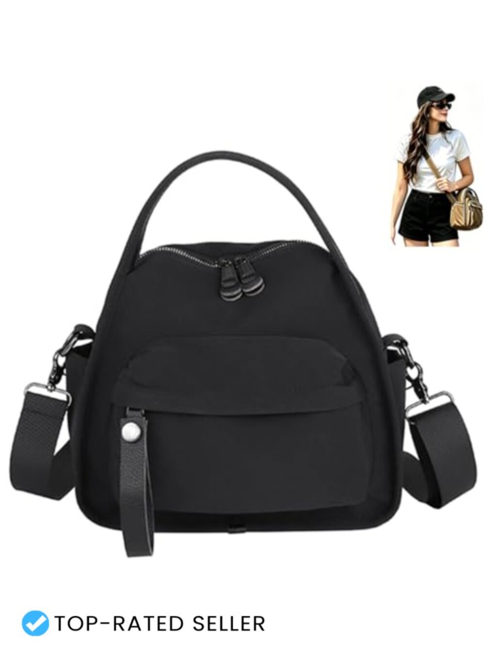 Nylon Convertible Crossbody Bag 3-in-1 Lightweight Shoulder Handbag Adjustable